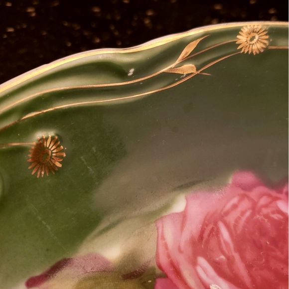 Bavaria Round Platter Porcelain Plate Pink Yellow Roses Green Gold Vintage - Picture 7 of 10